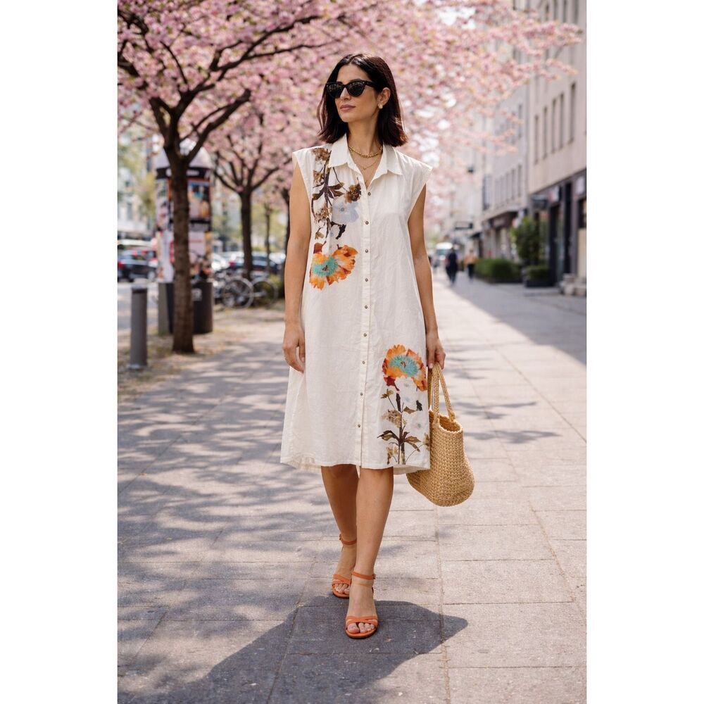 Anthropologie Maeve Midi Shirt Dress Medium Button-Front Cotton Floral NWT